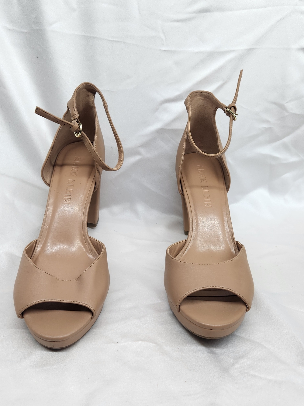 Anne Klein Beige Open-Toe Platform Ankle-Strap Heels